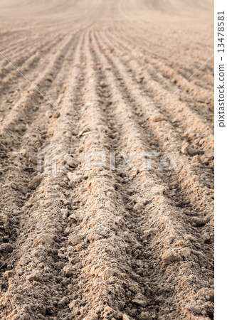 Furrows in a field after plowing it. Furrows in a field after plowing it. 13478581