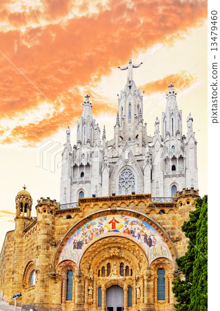 Temple on top of Mount Tibidabo, the Temple of the Sacred Heart. Temple on top of Mount Tibidabo, the Temple of the Sacred Heart. 13479460
