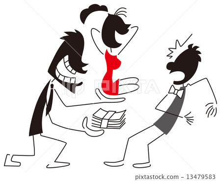 一個男人誰把錢和一個女人交給賄賂 13479583