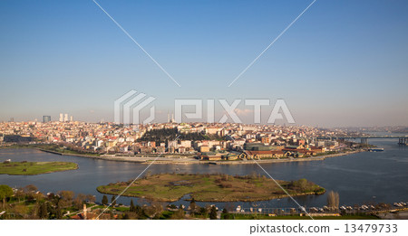 Istanbul from Eyüp cemetery and golden horn, Turkey 13479733