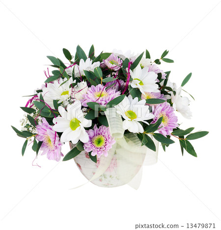 Bouquet from Gerbera Flowers in Vase Isolated on White Backgroun 13479871