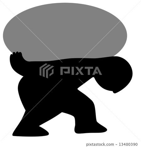 Illustration of a person carrying a baggage to the left Left facing rightward 13480390