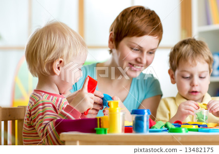 kids or children and mother play colorful clay toy kids or children and mother play colorful clay toy 13482175