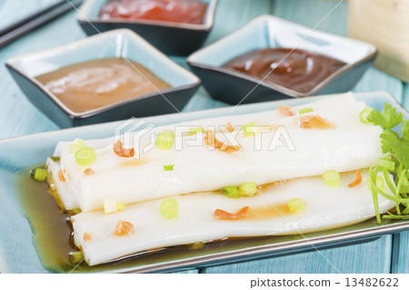 Cheong Fun - Chinese steamed rice rolls with shrimp & scallions Cheong Fun - Chinese steamed rice rolls with shrimp & scallions 13482622