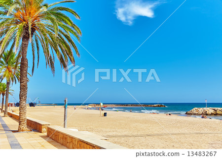 Seafront, beach,coast in Spain. Suburb of Barcelona, Catalonia 13483267