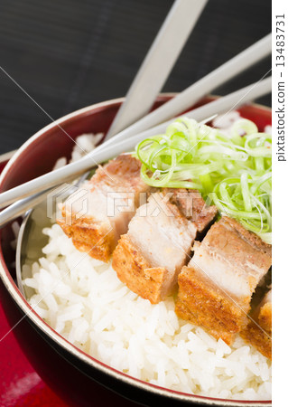 Siu Yuk - Chinese crispy roast pork belly and steamed rice. 13483731