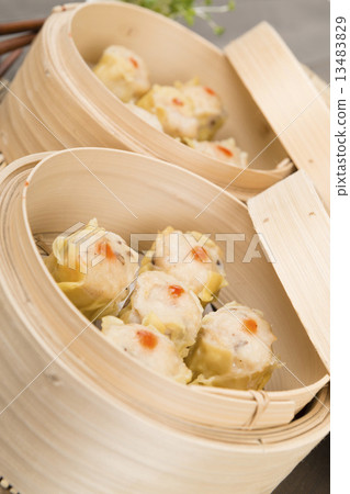Siu Mai - Chinese pork and shrimp dumplings in bamboo steamers Siu Mai - Chinese pork and shrimp dumplings in bamboo steamers 13483829