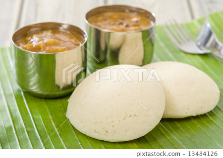Idli, Chutney and Sambar - Indian steamed rice cakes and sides Idli, Chutney and Sambar - Indian steamed rice cakes and sides 13484126