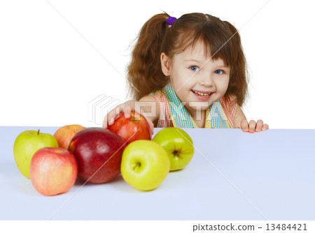 Little cheerful girl with apples Little cheerful girl with apples 13484421