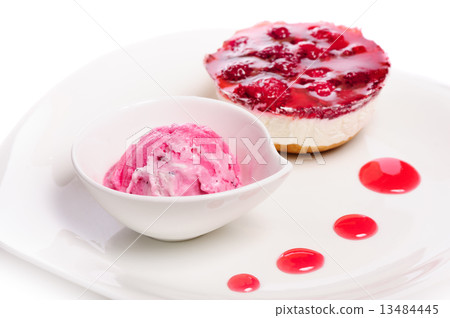 Raspberry cheese cake and ice cream ball Raspberry cheese cake and ice cream ball 13484445
