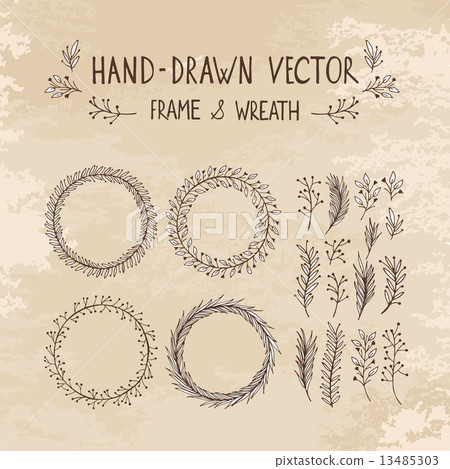 Hand drawn frame and wreath Hand drawn frame and wreath 13485303