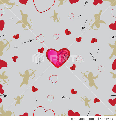 Seamless pattern with cupids and hearts. Vector set 1 Seamless pattern with cupids and hearts. Vector set 1 13485625