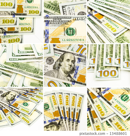 set of money images, new dollar banknotes collage and collection 13488601