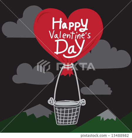 Happy Valentines Day With heart Air Balloon - Stock Illustration ...