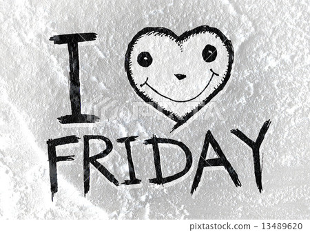 i love friday font type signs on Cement wall Background texture 13489620