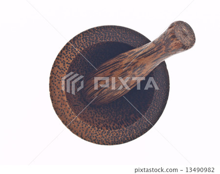 Wooden mortar isolated on white background 13490982