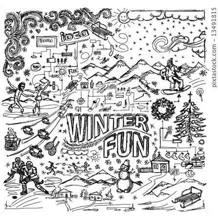 Vector sketch background with winter fun Vector sketch background with winter fun 13491815