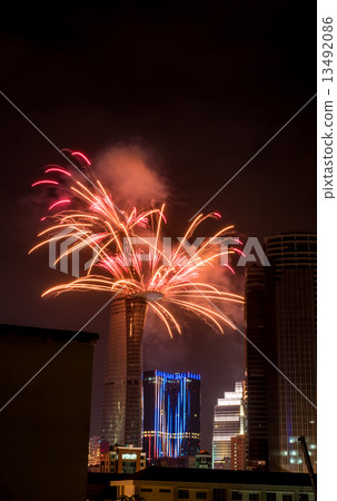Townscape of Ho Chi Minh City, Vietnam (New Year's Fireworks on 1 January 2015) 13492086