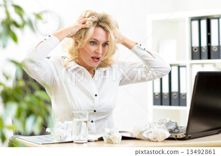 Funny business woman frustrated and stressed... - Stock Photo [13492861 ...