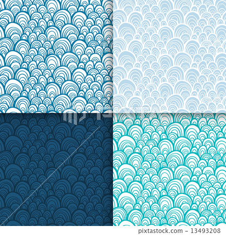 Abstract doodle scale seamless patterns set 13493208