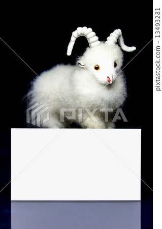 Goat or sheep with blank card 13493281