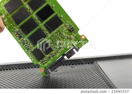Opened solid state drive closeup 13495357