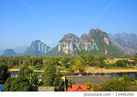 View of Vang Vieng, Laos. 13496260