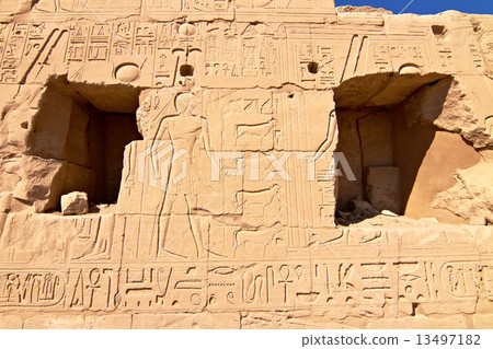 Part of a wall with hieroglyphs in Karnak temple, Egypt 13497182