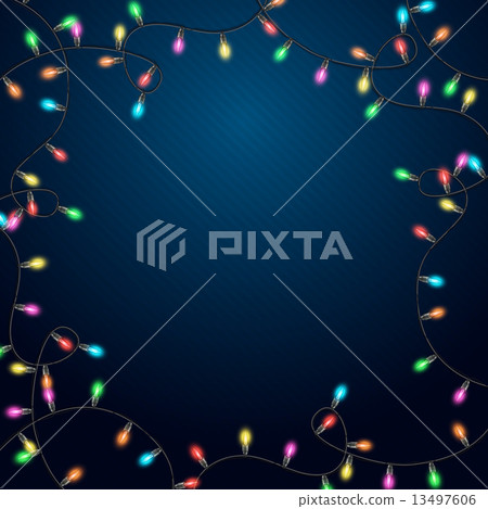 Blue background with realistic garland. Vector... - Stock Illustration ...