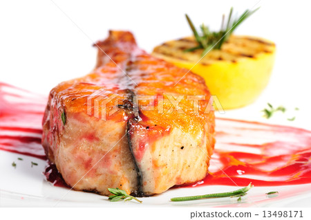 Grilled salmon steak Grilled salmon steak 13498171