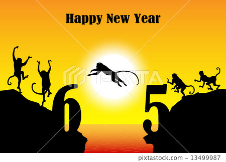 橫渡峭壁和第一個日出的一群猴子與講話籃子 13499987