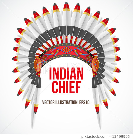 Indian chief hat with plumage. Front view. Vector 13499995