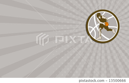 Business card Basketball Player Dribbling Ball Circle Retro 13500666