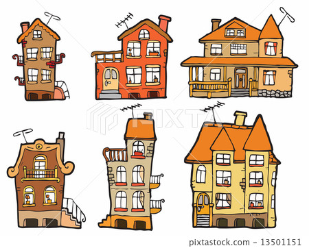 6 vector cartoon houses (colors) - Stock Illustration [13501151] - PIXTA