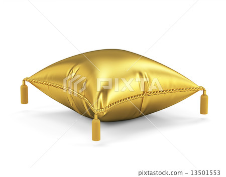 Golden pillow isolated on white background 13501553