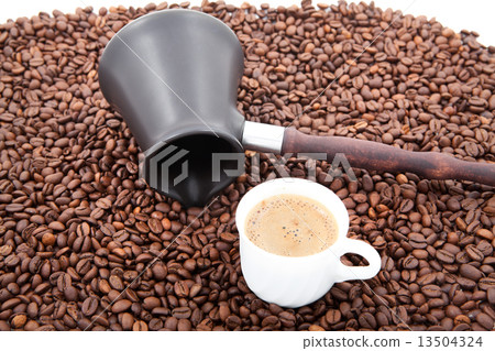 Coffee beans and cezve Coffee beans and cezve 13504324