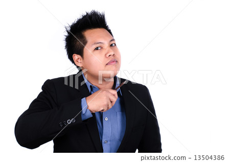 Businessman holding Knife On His Neck Over White Background. Businessman holding Knife On His Neck Over White Background. 13504386