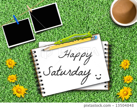 Happy Saturday note on Artificial Grass Field Landscape View 13504848