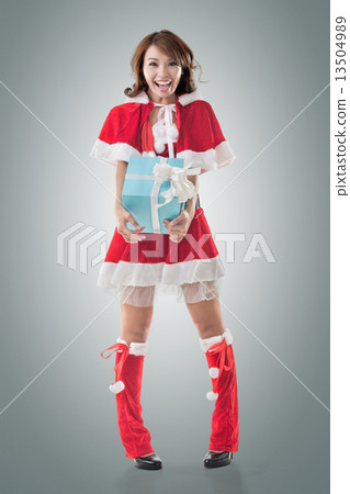 Christmas girl hold gift box 13504989