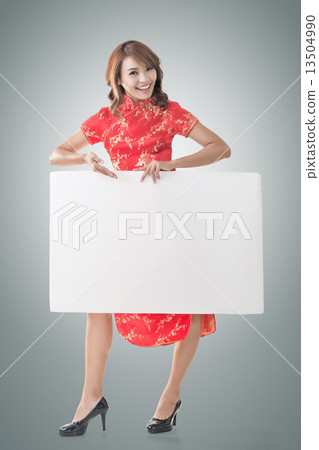 Chinese woman hold blank board Chinese woman hold blank board 13504990