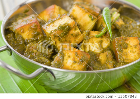 Palak Paneer - Asian curry with cheese cubes and pureed spinach.  13507848