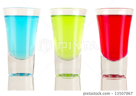 Shots - 3 shot glasses filled with colourful drinks  13507867