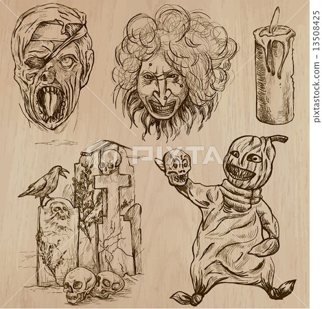 Halloween, Monsters, Magic - Hand draw vector collection 13508425