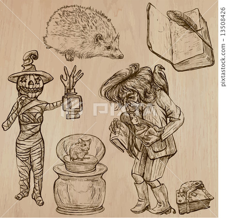 Halloween, Monsters, Magic - Hand draw vector collection 13508426
