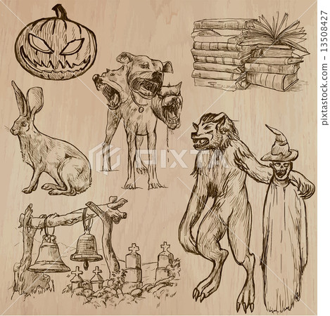 Halloween, Monsters, Magic - Hand draw vector collection 13508427