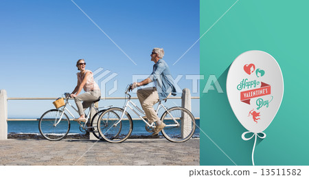 Composite image of happy casual couple going for a bike ride on 13511582