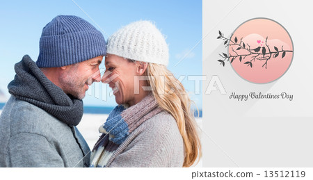 Composite image of attractive couple smiling at each other on th 13512119