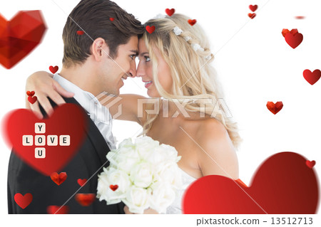 Composite image of beautiful young married couple looking each o 13512713