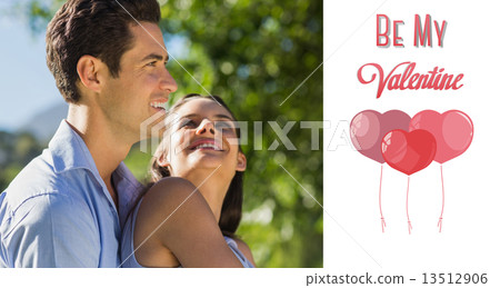Composite image of loving and happy young couple at park 13512906