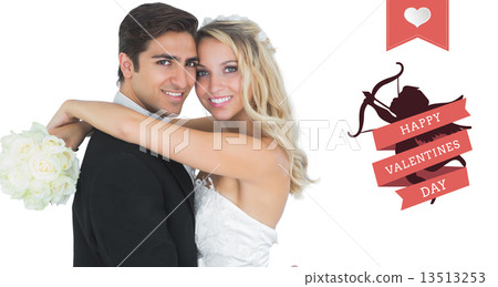 Composite image of beautiful bride embracing her husband 13513253